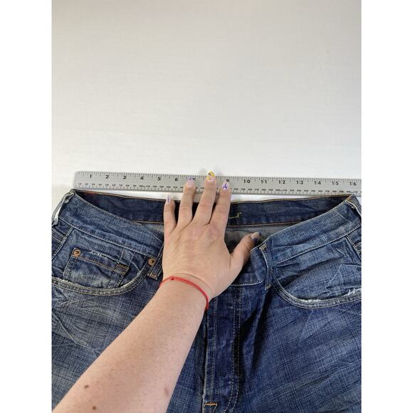 7 FOR ALL MANKIND Relaxed Straight Distressed Stone Wash Blue Jeans. 34x33 - Picture 6 of 11